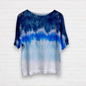 LUISA RICCI Blue Tie Dye Dip Short Sleeve Summer Knit Lightweight Sweater Italy